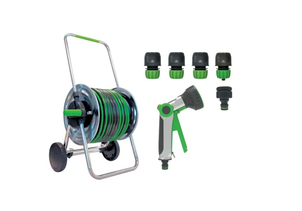 Geolia expandable metal hose reel + hose set 12.5mm x 35m