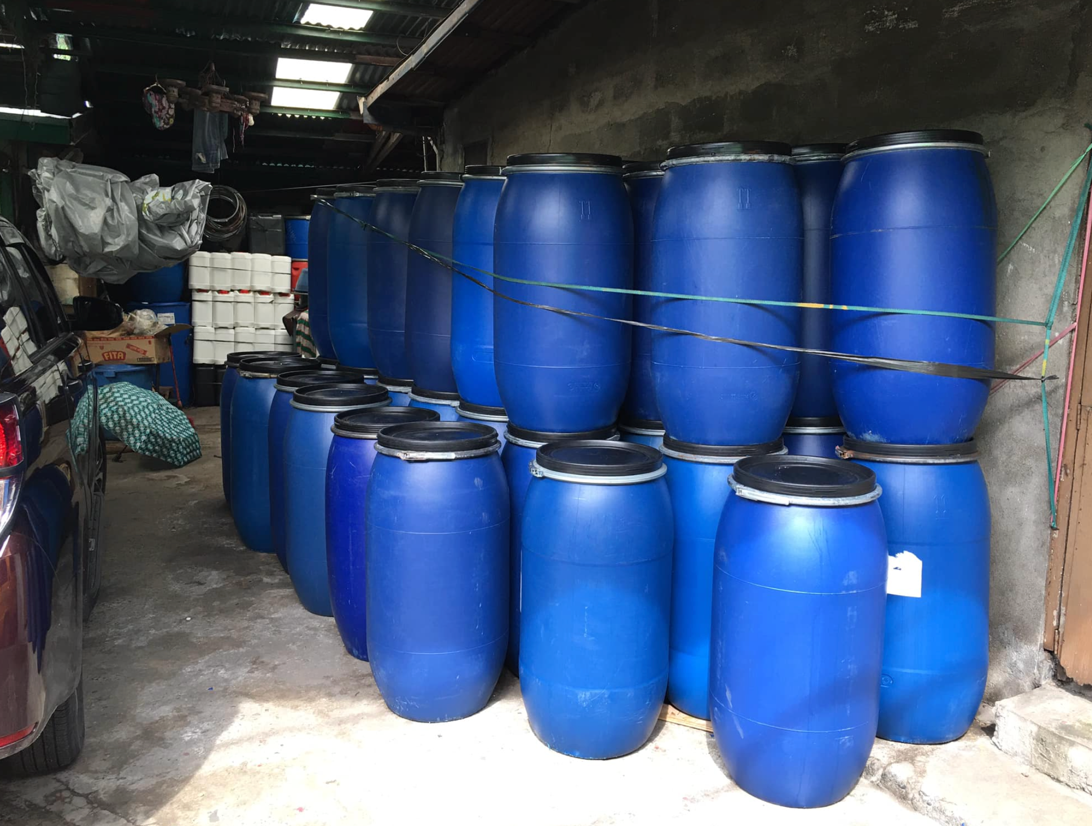 Used 210 Litre Open Top Blue Plastic Drum