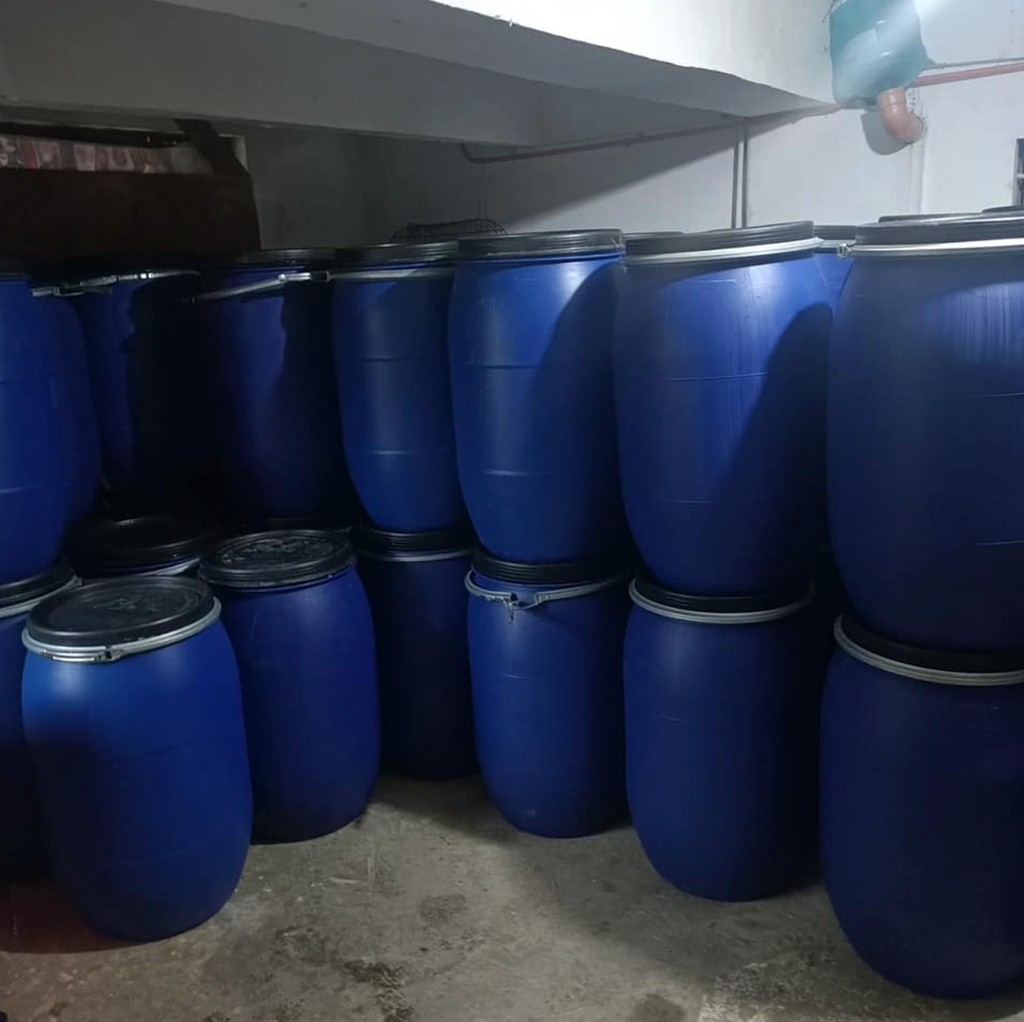 Used 210 Litre Open Top Blue Plastic Drum