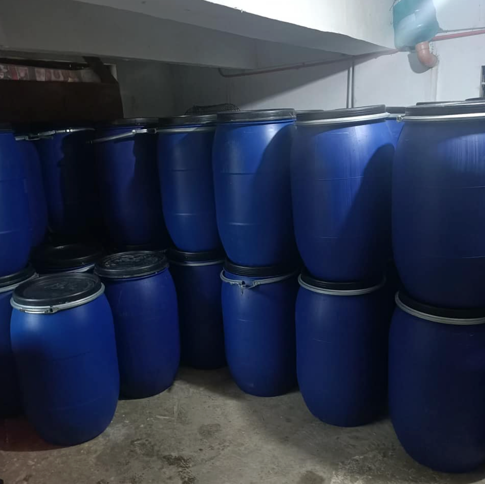 Used 210 Litre Open Top Blue Plastic Drum