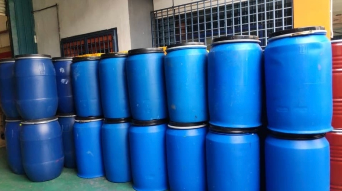 Used 250 Litre Open Top Blue Plastic Drum