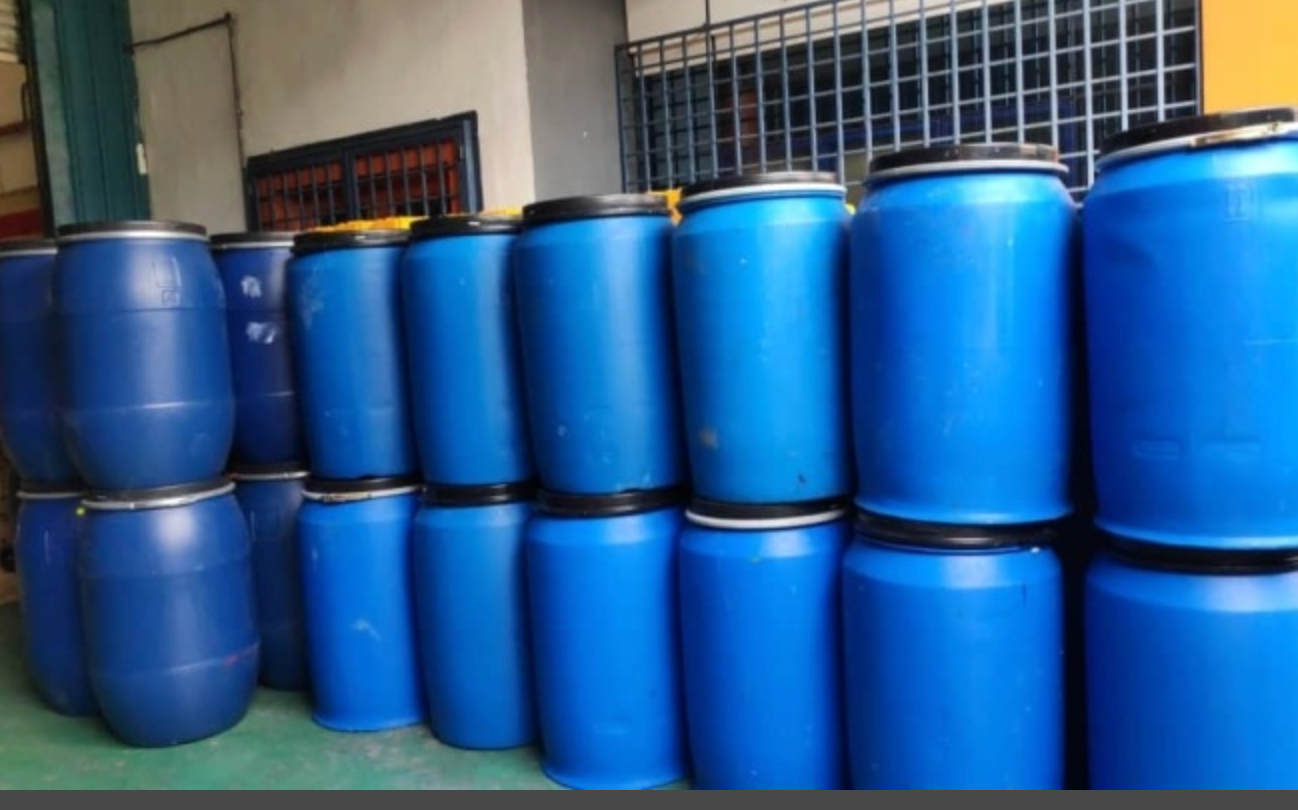 Used 300 Litre Open Top Blue Plastic Drum